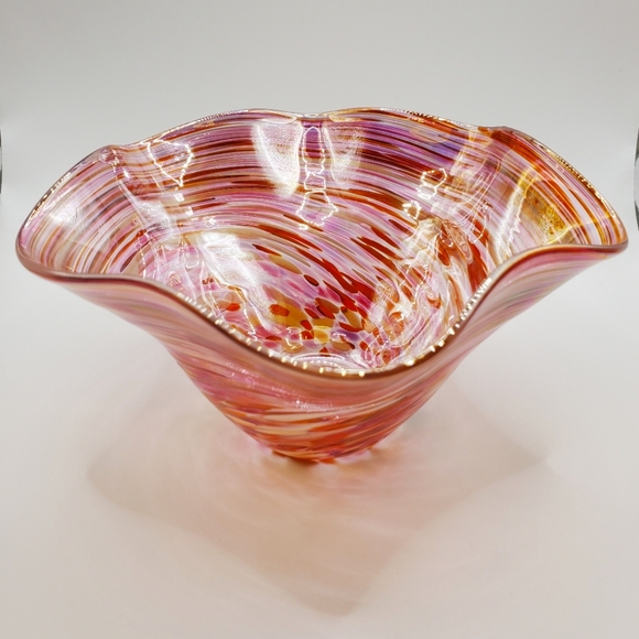 Beautiful PNW Seattle Glass-Eye Studio Art Glass Wave Bowl "Flamingo". EUC. - Picture 2 of 10